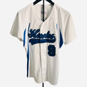 Vintage Hawks #9 Genard Baseball White Blue Teamwork Athletic Made In USA Size L